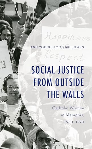 Book cover of Social Justice from Outside the Walls has a blue title against a black and white photo